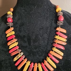 Red and Yellow Tagua Nut Necklace Jewelry